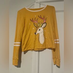 SO Favorite Boxy Tee Girls L 10/12 Reindeer Graphic Holiday Soft Cozy Winter